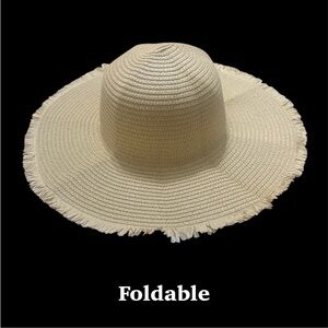 🔥🔥🆕 Frayed Edge Foldable Beige Woven Straw Wide brim Hat